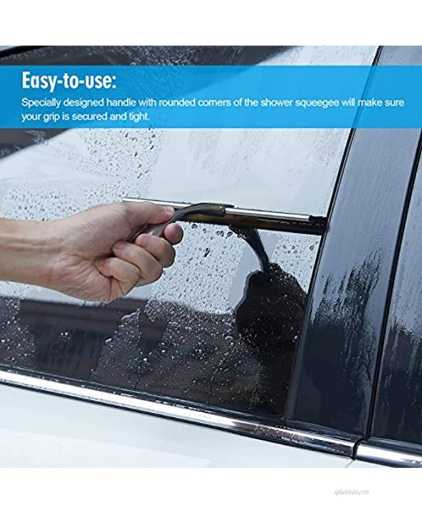 10” Shower Squeegee Premium Stainless Steel Shower Squeegee for Glass Doors Bathroom Window and Car Glass All-Purpose Window Squeegee with Suction Cup Hook & Rubber Blade Bathroom Squeegee