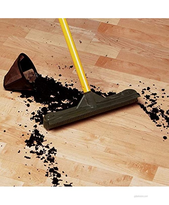 ALL IN ONE! Rubber Broom Heavy Duty Floor Squeegees Sweeps & Scrubs w Telescoping handle