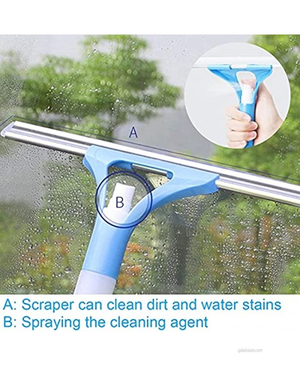 AMZQ Professional 3 in 1 Windows Squeegee with Scrubber 3 Sections Extension Pole Total Length: 59 inch All Purpose Outside Windows Cleaner with Spray Head for High Windows Shower and Car Glass