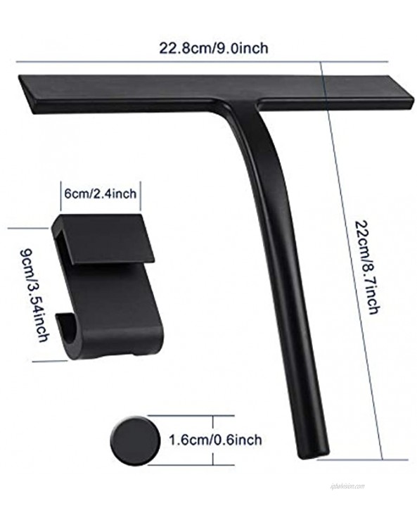 Anlynwooh Shower Squeegee for Shower Glass Door Bathroom Squeegee Window Squeegee Silicone Shower Squeegee with Hook Shower Door Cleaner Tool Shower Wiper All-Purpose Squeegee Black 9 Inches