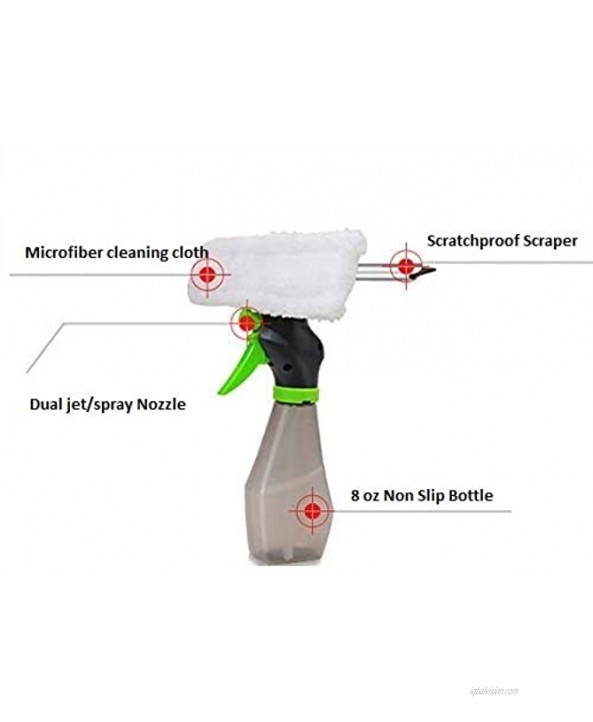 BestofTech 3 in 1 Spray Scrub Scrape Microfiber Window Squeegee with Bottle for Indoor Outdoor Shower Glass and Even Your Car