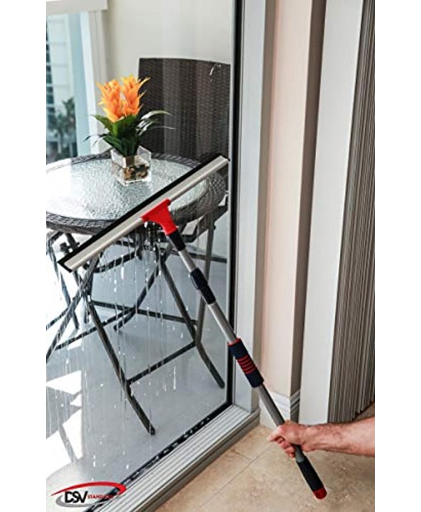 DSV Standard Professional Telescopic Stainless Aluminum Floor Scrubber Squeegee | 30” – 57” | Solid Natural Silicone Rubber Head 23.6” |Best for Washing Shower Glass Window Floors