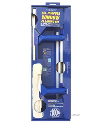Ettore 17050 All-Purpose Window Cleaning Combo Kit Includes 12-Inch All-Purpose Squeegee 10-Inch All-Purpose Microfiber Washer and 42-inch REA-C-H Extension Pole  Blue