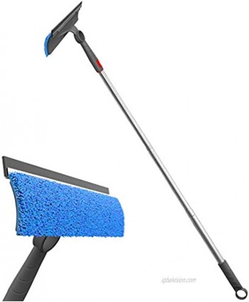 FAYINA Premium 2-in-1 Window Cleaner with 12 Inch Durable Squeegee and Microfiber Pad Stainless Steel Handle Extendable up to 56 Inches