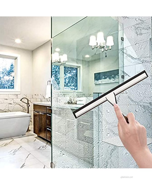HIWARE All-Purpose Shower Squeegee for Shower Doors Bathroom Window and Car Glass Ergonomic Non-Slip Handle No Streak or Squeak Stainless Steel 12 Inches