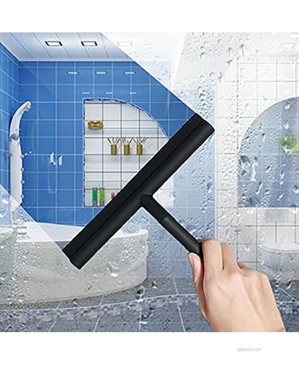 Homzy Silicone Shower Squeegee with Hook Multi-Purpose Rubber Blade for Shower Door Window Glass and Car Windshield Black