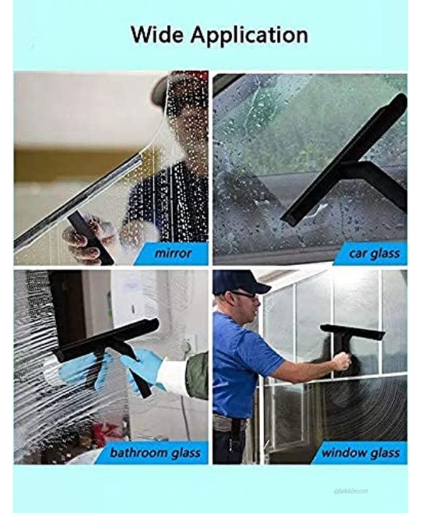 Homzy Silicone Shower Squeegee with Hook Multi-Purpose Rubber Blade for Shower Door Window Glass and Car Windshield Black