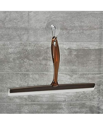 iDesign Zia Plastic and Metal Suction Squeegee with Storage Hook Shower Window and Mirror Accessory for Master Guest Kid's Bathroom Cleaning 12" x 7.7" Amber and Bronze