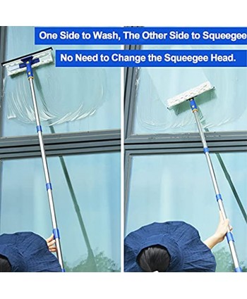 ITTAHO Rotated Window Cleaning Tool,Window Squeegee and Microfiber Scrubber with 53" Stainless Steel Pole,Long Handle Window Washing Equipment for Indoor Outside High Window-Two Pads