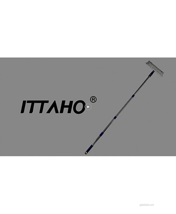 ITTAHO Rotated Window Cleaning Tool,Window Squeegee and Microfiber Scrubber with 53 Stainless Steel Pole,Long Handle Window Washing Equipment for Indoor Outside High Window-Two Pads