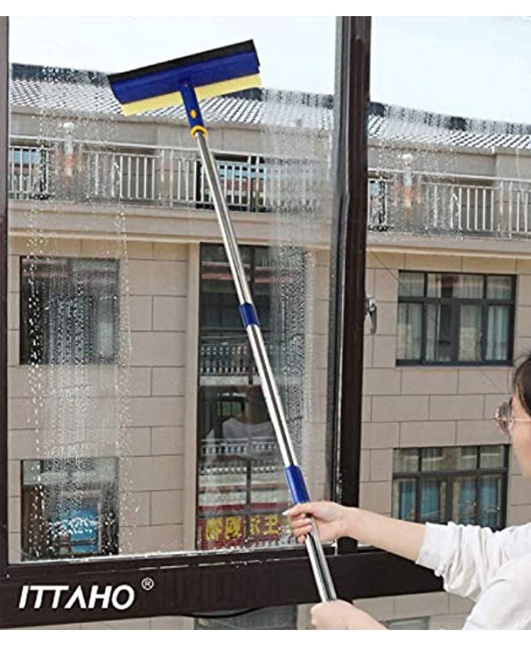 ITTAHO Swivel Window Squeegee Cleaning Tool 38 Inch Long Handle Squeegee Window Cleaner with Creative Rotating Head for Indoor Outdoor Window,Car Window Washing 8 Inch