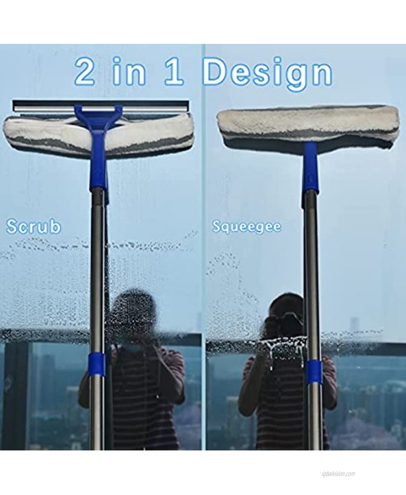 ITTAR Window Squeegee Cleaning Tools 2 in 1 Window Washing Squeegee with Extension Pole 58'' Long Handle for Window Shower Glass Door Household Tool