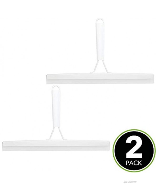 mDesign Metal Bathroom Shower Squeegee For Shower Door Windows Mirrors Includes Suction Cup Hanging Hook 2 Pack White