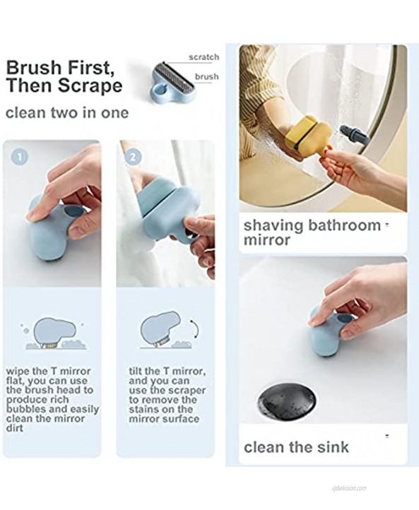 Mini Silicone Glass Squeegee and Scrubber – Small Cleaning Tools for Bathroom Mirror Shower Door Sinks Stoves Windows Scraper Brush with Suction Cup Hook Scrape and Wipe in One 2pcs