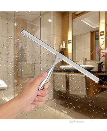 MorNon Shower Squeegee Stainless Steel Glass Window Squeegee for Shower Doors Bathroom Window and Car Glass 10"