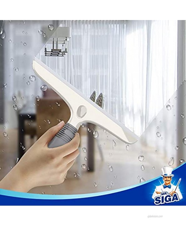 MR.SIGA Multi-Purpose Silicon Squeegee for Window Glass Shower Door Car Windshield Heavy Duty Window Scrubber Includes Suction Hook 10 inch White & Grey 1 Pack