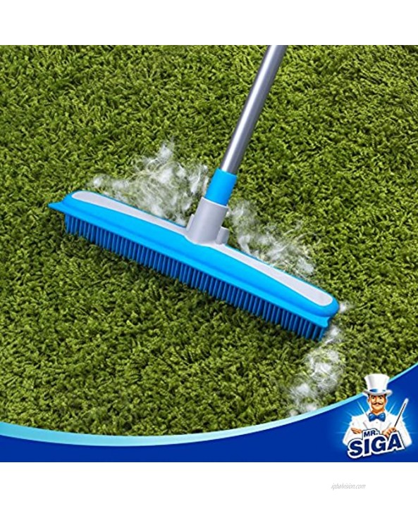 MR.SIGA Soft Bristle Rubber Broom and Squeegee with Telescopic Handle- 12.4 Width