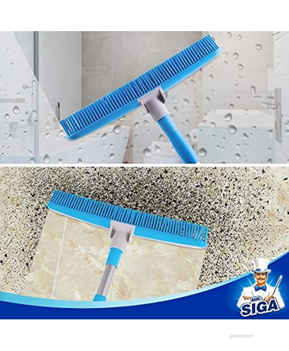 MR.SIGA Soft Bristle Rubber Broom and Squeegee with Telescopic Handle- 12.4 Width