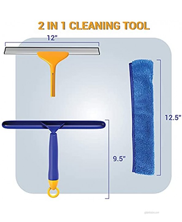 Professional Window Cleaning Combo Tool by SCRUBIT – 2 in 1 Window Cleaner Kit Includes 12.5 Inch Microfiber Scrubber Pad and Window Squeegee – Washing Supplies for Windows and Glass Shower Doors