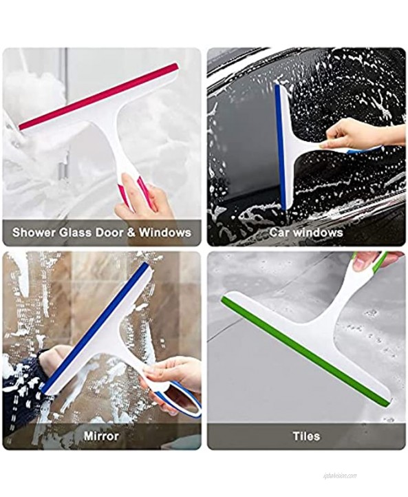 Rubber Squeegees of 3 Pack Streak-Free Handheld Squeegee Cleaner with 9.8 Silicone Blade & Hanging Hole Wiper Cleaning Tool for Washing Shower Door Bathroom Kitchen Glass Car Window