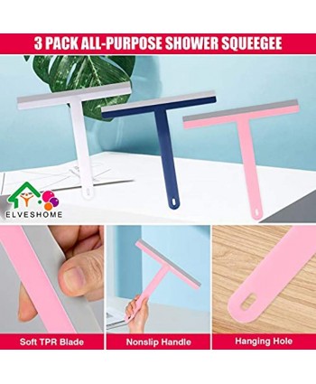 Shower Squeegee All-Purpose 3 Pack Shower Squeegee for Glass Doors Car Window Bathroom Squeegee for Shower Silicone Rubber Handle Hang Hole Mirror Cleaner Streak Free Removal Water Fogless Brushed