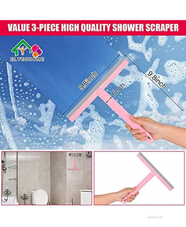 Shower Squeegee All-Purpose 3 Pack Shower Squeegee for Glass Doors Car Window Bathroom Squeegee for Shower Silicone Rubber Handle Hang Hole Mirror Cleaner Streak Free Removal Water Fogless Brushed