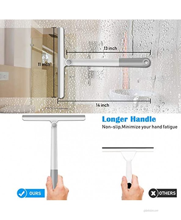 Shower Squeegee for Shower Glass Door Multi-Purpose Silicone Squeegee for Bathroom Windows Kitchen Surface,and Car Glass Window Squeegee with 13 Inch Long Handle & 11 Inch Wide Blade 2 Pack