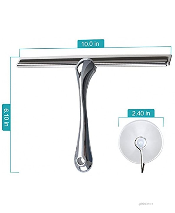 Shower Squeegee Plastic Bathroom Squeegee for Shower Doors with Suction Hook Holder Non-Slip Handle All-Purpose Glass Squeegee for Mirror Windows and Car Glass 10 Inches White