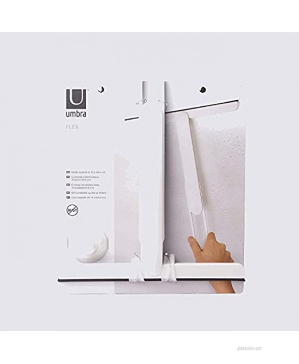 Umbra 1005121-660 Flex Squeegee White Rust-Proof Squeegee with Extending Extra Long Handle and Suction Cup Store in Shower Keep Tiles and Shower Walls Dry and Clean White,10¼ x 11½ x 1 ½ inches