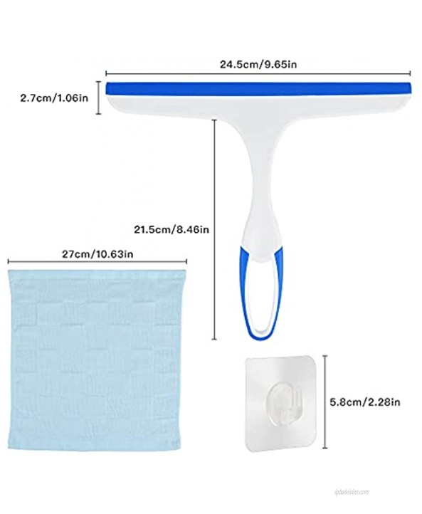 Worldity 3 Pack Shower Squeegee All-Purpose Silicone Rubber Shower Squeegee for Shower Doors Bathroom Window and Car Glass Included 3 Pieces Towel and 3 Pieces Hook