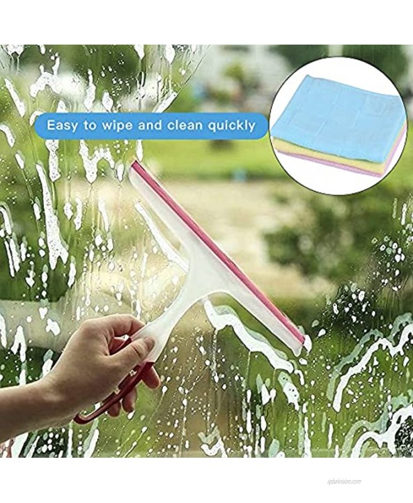Worldity 3 Pack Shower Squeegee All-Purpose Silicone Rubber Shower Squeegee for Shower Doors Bathroom Window and Car Glass Included 3 Pieces Towel and 3 Pieces Hook