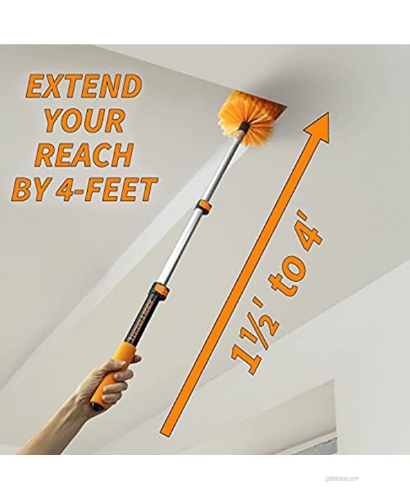 1.5-to-4 ft Cobweb Duster with Extension Pole 10+ Foot Reach Spider Web Cleaner Cobweb Brush for Outdoor & Indoor Web Cleaning Lightweight & Sturdy Telescopic Pole The Ultimate Dusting Kit