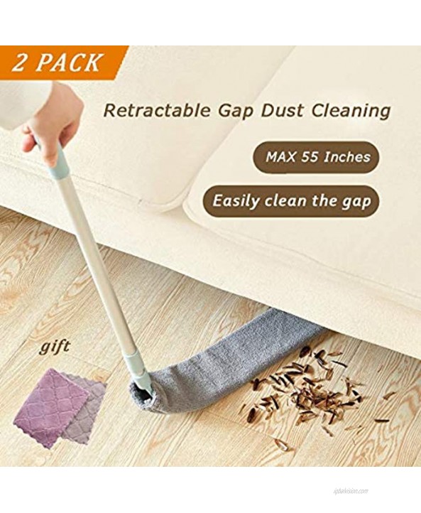 2 Pack Gap Cleaning Brush Under Appliance Duster Extendable Dusters Retractable and Washable Microfibre Feather Dusters Reusable for Home Bedroom Kitchen Cleaning Brush