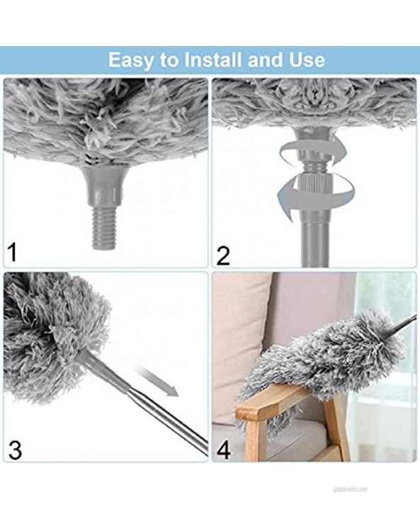 4Pcs Set Microfiber Duster for Home Cleaning Kit with Telescoping Extension Pole Reusable Bendable Dusters Washable Lightweight Dusters for Cleaning Cobwebs Ceilings Fans