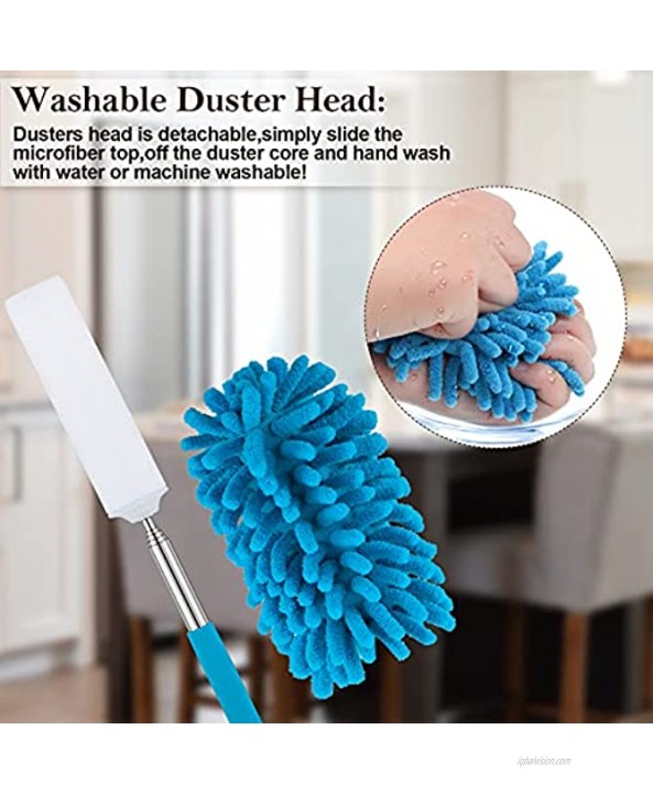 6 Pieces Microfiber Duster for Cleaning Reusable Duster with Telescoping Extension Pole Washable Mini Hand Duster with 4 Pieces Replaceable Microfiber Head for Cleaning Car Window Furniture Office