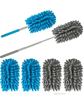 6 Pieces Microfiber Duster for Cleaning Reusable Duster with Telescoping Extension Pole Washable Mini Hand Duster with 4 Pieces Replaceable Microfiber Head for Cleaning Car Window Furniture Office