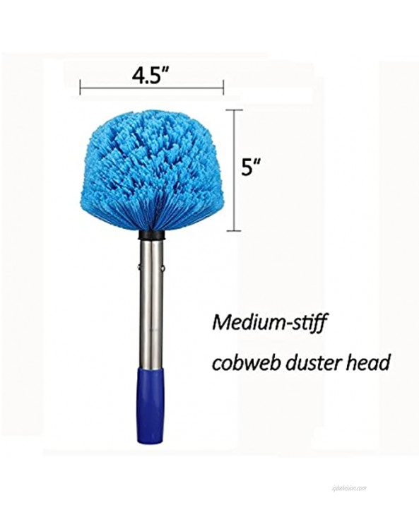 COCONUT Cobweb Duster with Pole Medium Stiff Bristles Cobweb Duster Head & 6-Feet Stainless Steel Pole Ceiling Fan Duster for Outdoor Indoor Cleaning