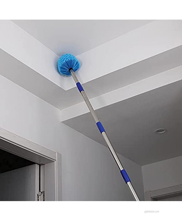COCONUT Cobweb Duster with Pole Medium Stiff Bristles Cobweb Duster Head & 6-Feet Stainless Steel Pole Ceiling Fan Duster for Outdoor Indoor Cleaning