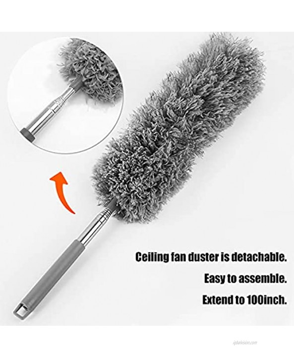 Dusters for Cleaning Microfiber Duster with Extension Pole Stainless Steel 30 to 100 Inches Washable Feather Dusters for High Ceiling Fan Blinds Furniture Cars