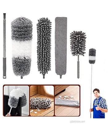 FAMALL Microfiber Dusters for Cleaning Feather Duster Kit with 30-100 Inches Telescoping Extension Pole Reusable Dusters with Bendable Head Washable Duster for High Ceiling Fan Cobweb Blinds Car