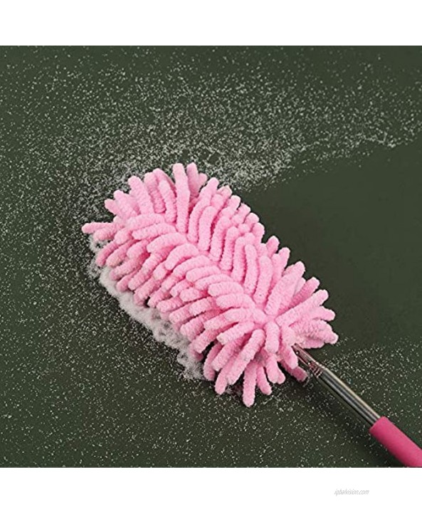 Lorpect Microfiber Duster for Cleaning Dusters with Telescoping Extension Pole Extendable Washable Mini Dusters for Cleaning Car Window Furniture Office Pink Purple Rose red