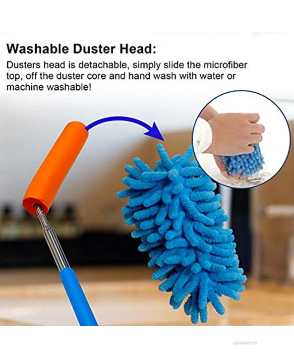Lorpect Microfiber Duster for Cleaning Dusters with Telescoping Extension Pole Extendable Washable Mini Dusters for Cleaning Car Window Furniture Office 6 Pack