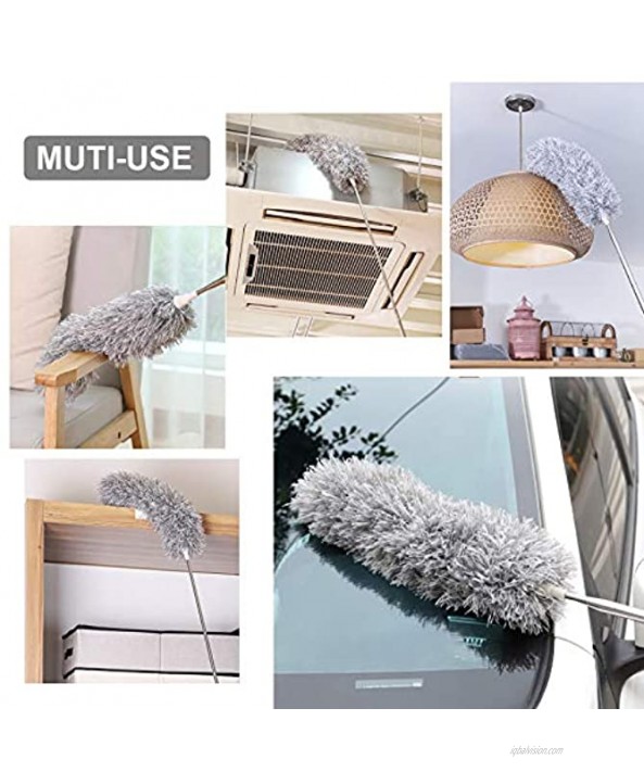 loteaf Feather Duster for Cleaning Kit 100 Inch High Reach Dusting Kit with Telescoping Pole Includes 3 Dusting Attachments Microfiber Duster Under Appliances Duster Chenille Ceiling Fan Duster