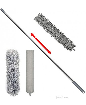 loteaf Feather Duster for Cleaning Kit 100 Inch High Reach Dusting Kit with Telescoping Pole Includes 3 Dusting Attachments Microfiber Duster Under Appliances Duster Chenille Ceiling Fan Duster