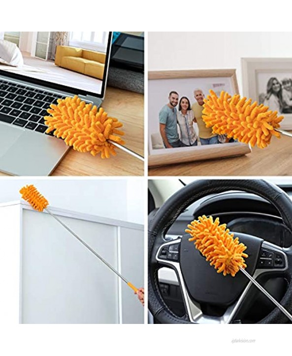 Microfiber Duster for Cleaning Tukuos Hand Washable Dusters with 2pcs Replaceable Microfiber Head Extendable Pole Detachable Cleaning Brush Tool for Office Car Window Furniture Ceiling Fan