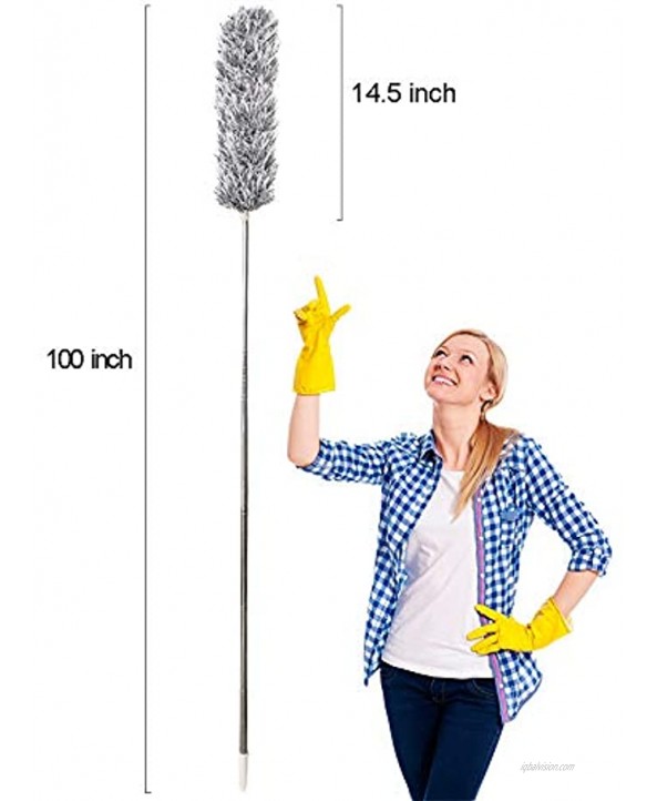 Microfiber Duster for Cleaning with Extension Pole Reaches About 100 Inches,LECAMEBOR Flexible and Extendable Duster for Cleaning Ceiling Fan Furniture Keyboard Cobweb