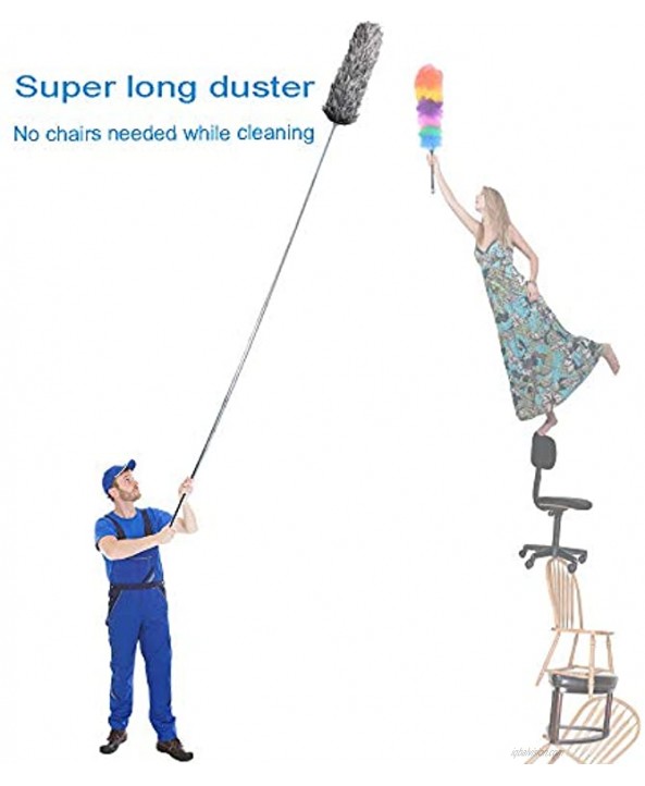Microfiber Duster for Cleaning with Extension Pole Reaches About 100 Inches,LECAMEBOR Flexible and Extendable Duster for Cleaning Ceiling Fan Furniture Keyboard Cobweb