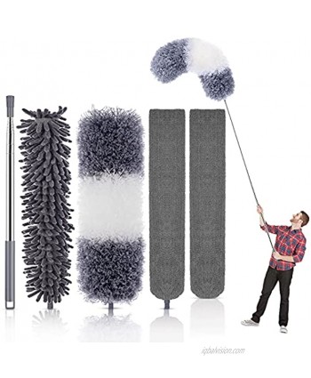 Microfiber Duster Set for Home Telescopic Feather Cobweb Duster Cleaning Kit Includes Extension Pole and 3 Replacement Head Bendable & Washable for Cleaning Ceiling Fan Gap Furniture & Cars