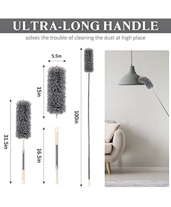 Microfiber Duster with Extension PoleStainless Steel Extra Long 100 inches with Bendable Head Extendable Dusters for Cleaning Ceiling Fan High Ceiling Furniture & Cobweb