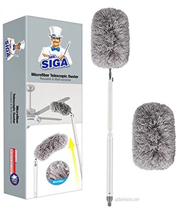 MR.SIGA Microfiber Duster with Adjustable Duster Head and Extendable Pole Washable Ceiling Fan Duster Gray